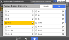 Ilustração do ecrã do painel de operação