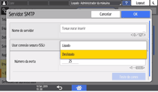 Ilustração da tela do painel de operação