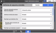 Ilustração da tela do painel de operação