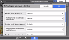 Ilustração da tela do painel de operação