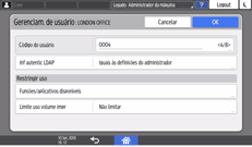 Ilustração da tela do painel de operação