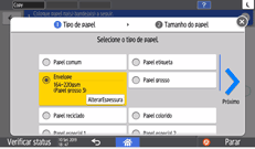 Ilustração da tela do painel de operação