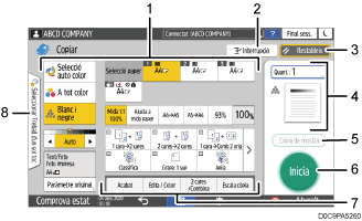Il·lustració explicativa i numerada de la pantalla del panell d'operacions.