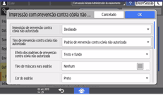 Ilustração do ecrã do painel de operação