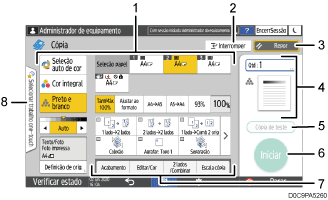 Ilustração com numeração do ecrã do painel de operação