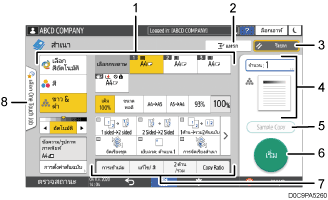 ภาพประกอบชื่อเรียกส่วนต่างๆ ของหน้าจอแผงควบคุมการทำงานตามหมายเลข