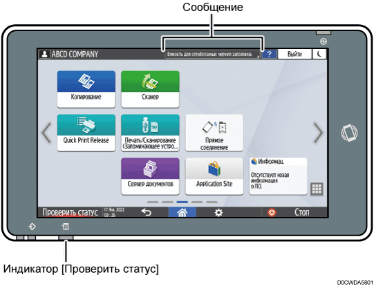 Иллюстрация экрана панели управления с пронумерованными сносками