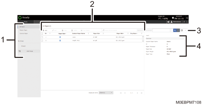 Operation panel screen illustration numbered callout illustration