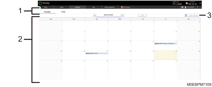 Operation panel screen illustration numbered callout illustration