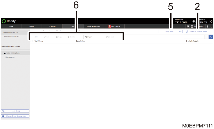 Operation panel screen illustration numbered callout illustration