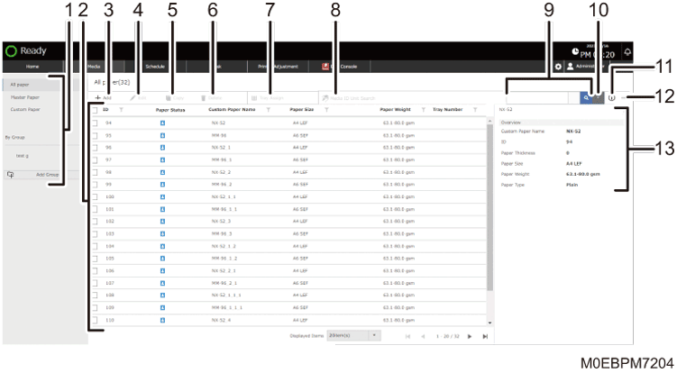 Operation panel screen illustration numbered callout illustration