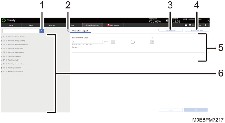 Operation panel screen illustration numbered callout illustration