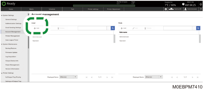 Operation panel screen illustration
