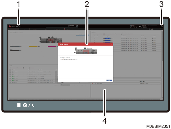 Operation panel screen illustration numbered callout illustration