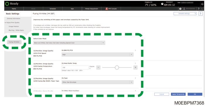 Operation panel screen illustration